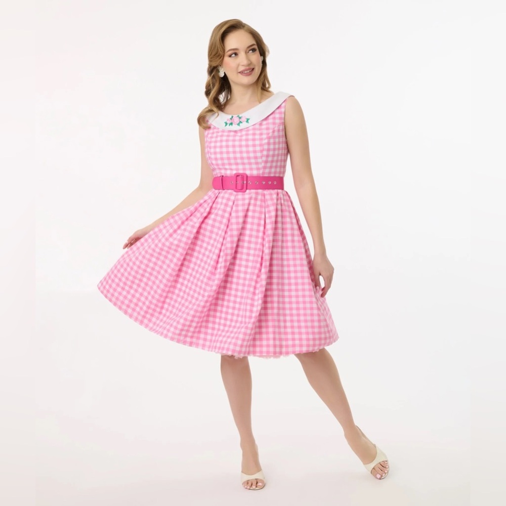 Barbie X Unique Vintage 1960s Pink Gingham Dancing Doll Collared Swing Dress